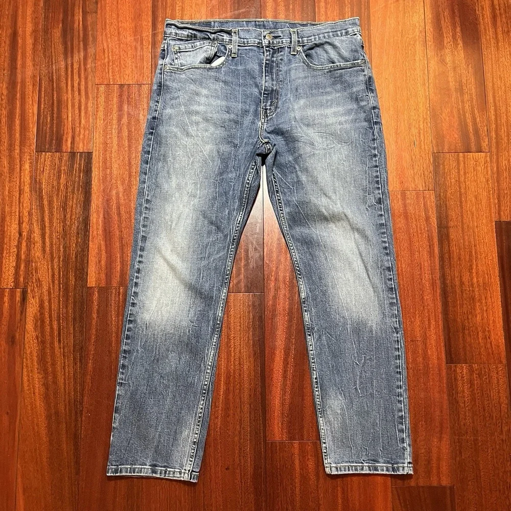 Levis Jeans Mens 34x30 502 Blue Whiskering Fade Grunge Workwear Stretch Gorpcore
